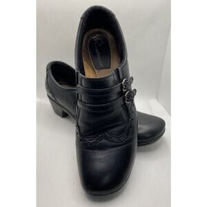 Earth Origins Carma 5 Womens Sz 7.5 Leather Oxfords Double Buckle Black Slip On